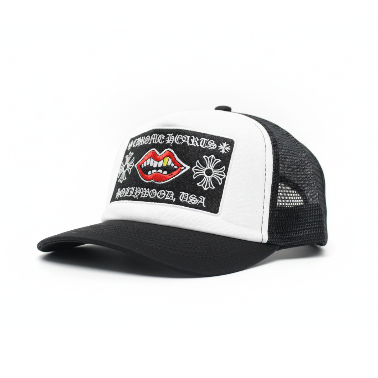 Casquette Chrome Hearts Hollywood dent en or noir/blanc de la Collection